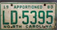 Antique 1980 apportioned NC license plate