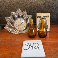 NOS lightbulb salt & pepper shakers Mikasa clock