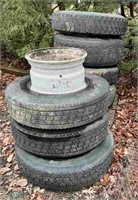 (7) 24.5 truck tires, assorted drive and steer