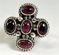 Sterling Large Garnet Ring 4 Grams Size 7