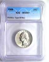 1958 FS-901 T-B REV Quarter ICG MS66+ LISTS $550