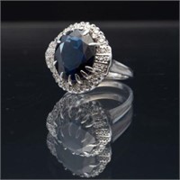 14K White Gold Diamond & Sapphire Ladies' Ring.