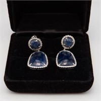 14K White Gold Diamond & Sapphire Earrings.