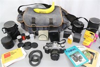 Vintage 35mm Canon AE-1 W/ Manual, Lenses, Bag+
