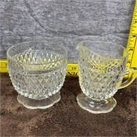 Vintage Indiana Glass Diamond Point Cream & Sugar