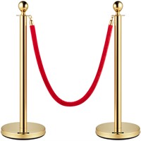 VEVOR Velvet Ropes and Posts 2 Pcs, 5 ft Red Velve