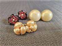 3 Pairs Vintage Costume Jewelry Earrings