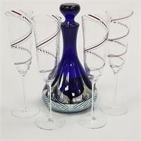 5 pieces of art glass including signed Korea