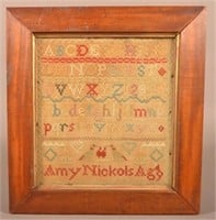 19th C. Rowed-Type Sampler Signed.