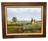 Signed Oil Painting Native American Scene