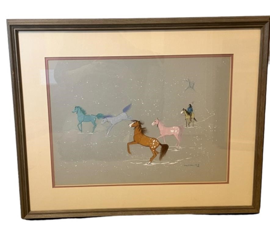 Signed Painting of Horses Framed