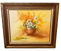 Signed Oil Painting of Sunflowers