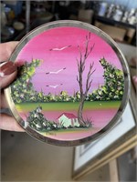 Hand Painted Country Scene on Small Mirror