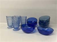 Fostoria Blue Cubist Pedestal Tea Glasses (4)