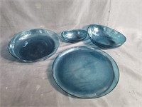 Group of unmarked Orrefors blue glass serving set,