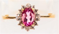 Jewelry 10kt Yellow Gold Pink Stone & Diamond Ring