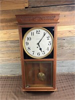 Antique Ingraham Regulator Oak Wall Clock W/ Key