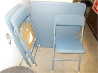 Blue Padded Card Table, (3) Padded Chairs
