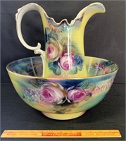 EXCEPTIONAL PORCELAIN HAND PAINTED PITCHER & BASIN