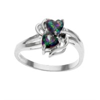 Double Heart Mystic CZ Ring - Size 7