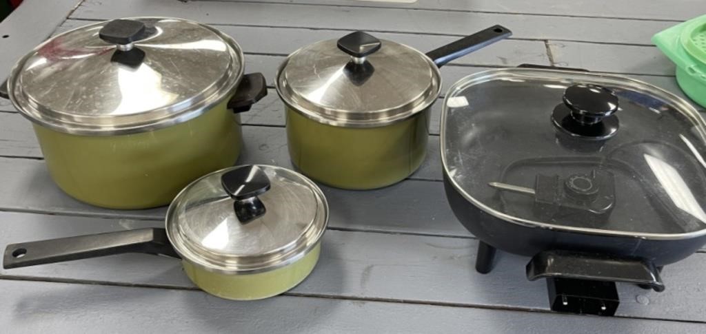Electric Skillet, Pans with Lids