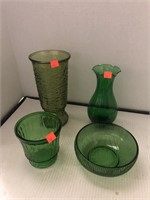 Assorted Green Glassware - 4 pieces