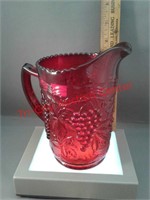 Imperial Glass red pitcher 6 1/2" grape pattern