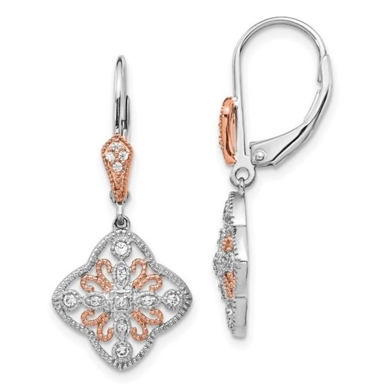 14k White Gold  Diamond Leverback Earrings