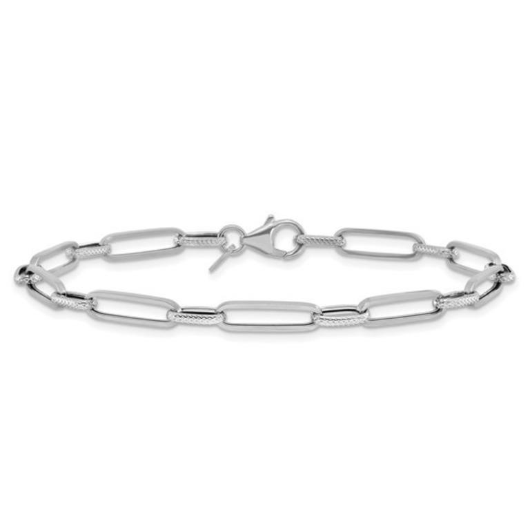 14K White Gold Polished/Textured Fancy Bracelet