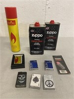 6 Various Brand Lighters & Lighter Fluid