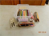 file cabinet w/ yarn. Box of pencils - local adver