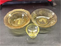 Three Pieces Of Yellow Depression Glass