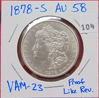 1878-S Morgan Dollar AU 58, VAM-23