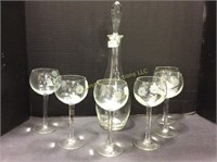 Princess House Decanter and 6 wine glasses