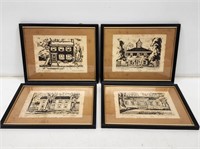 4 Framed Historical Sketches from Corydon, Indiana