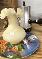 Vase, Plastic Halloween Plate, Coffee Pot