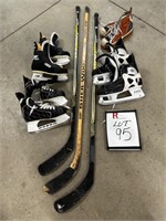 (3) Hockey Sticks (3) Skates sz 11 &12