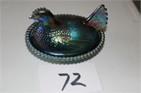 Carnival glass hen on a nest