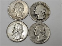 1941, 2- 1944, 1957 Franklin Silver Quarter Coins