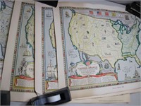 4 Vintage Linweave Early America Lithograph Maps