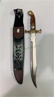 Brass and  wood handle dagger knife with a leather