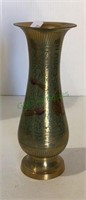 Vintage etched pattern with birds brass vase