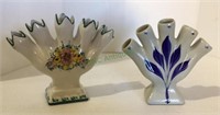 Lot of two vintage fan vases includes a