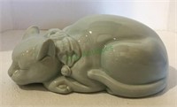 Porcelain sleeping cat celadon blue by Andrea