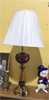 Vintage table lamp metal brass tone with wood
