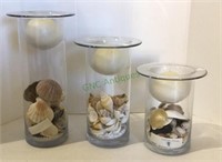 Beach themed candleholders glass cylinders filled