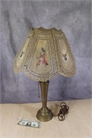 Vintage Asian Inspired Brass Lamp with Hand Shade