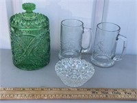 GREEN CANDY DISH W/ LID, C.M. RUSSELL GLASSES