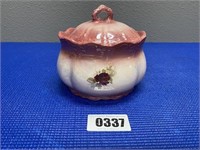 Ceramic Rose Design Pot with Lid 7" Round