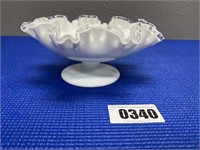 Milk Glass Fluted Bowl on Stand 8" Round